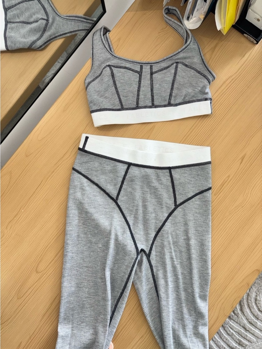 Fabletics Grey Ribbed Seam-Detail Sports Bralette & Leggings